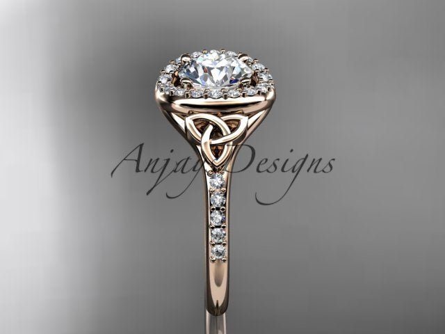 1 Carat Diamond Celtic Engagement Ring Lab Grown Diamond Halo Ring Trinity Knot Eternal Love Ring