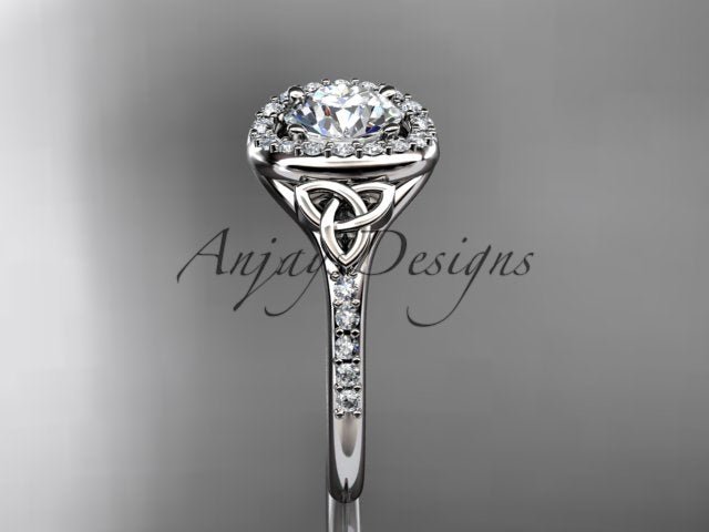1 Carat Diamond Celtic Engagement Ring Lab Grown Diamond Halo Ring Trinity Knot Eternal Love Ring