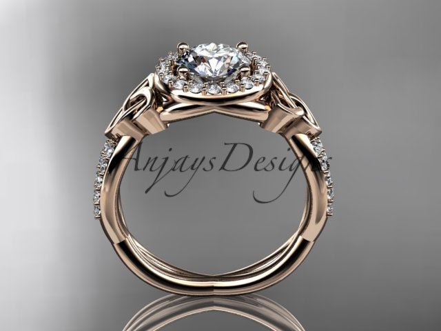 Celtic Halo Engagement Ring 1 Carat Round D VS1 Clarity IGI Certified Lab Grown Diamond Trinity Knot Wedding Ring