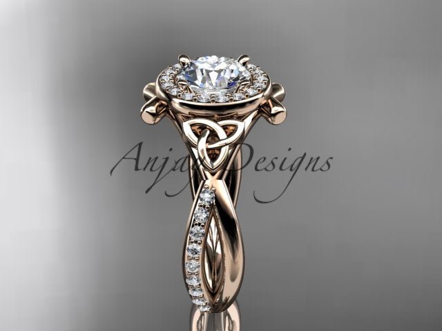 Celtic Ring Round Lab Grown Diamond Halo Ring Round VS1 IGI Certified Trinity Knot Engagement Ring