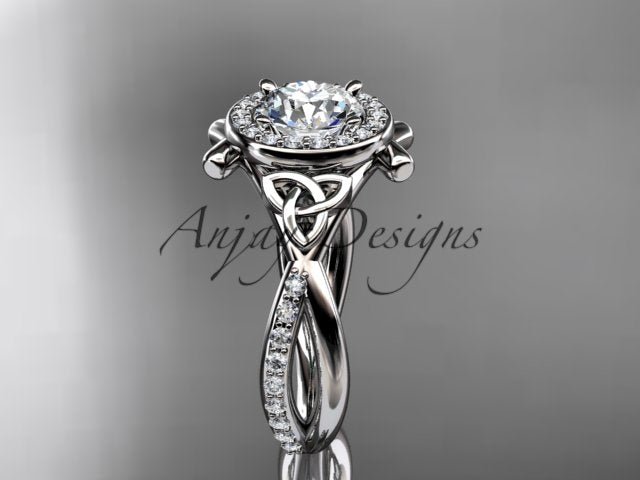 Celtic Ring Round Lab Grown Diamond Halo Ring Round VS1 IGI Certified Trinity Knot Engagement Ring