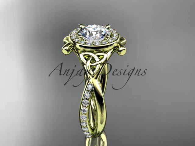 Celtic Ring Round Lab Grown Diamond Halo Ring Round VS1 IGI Certified Trinity Knot Engagement Ring