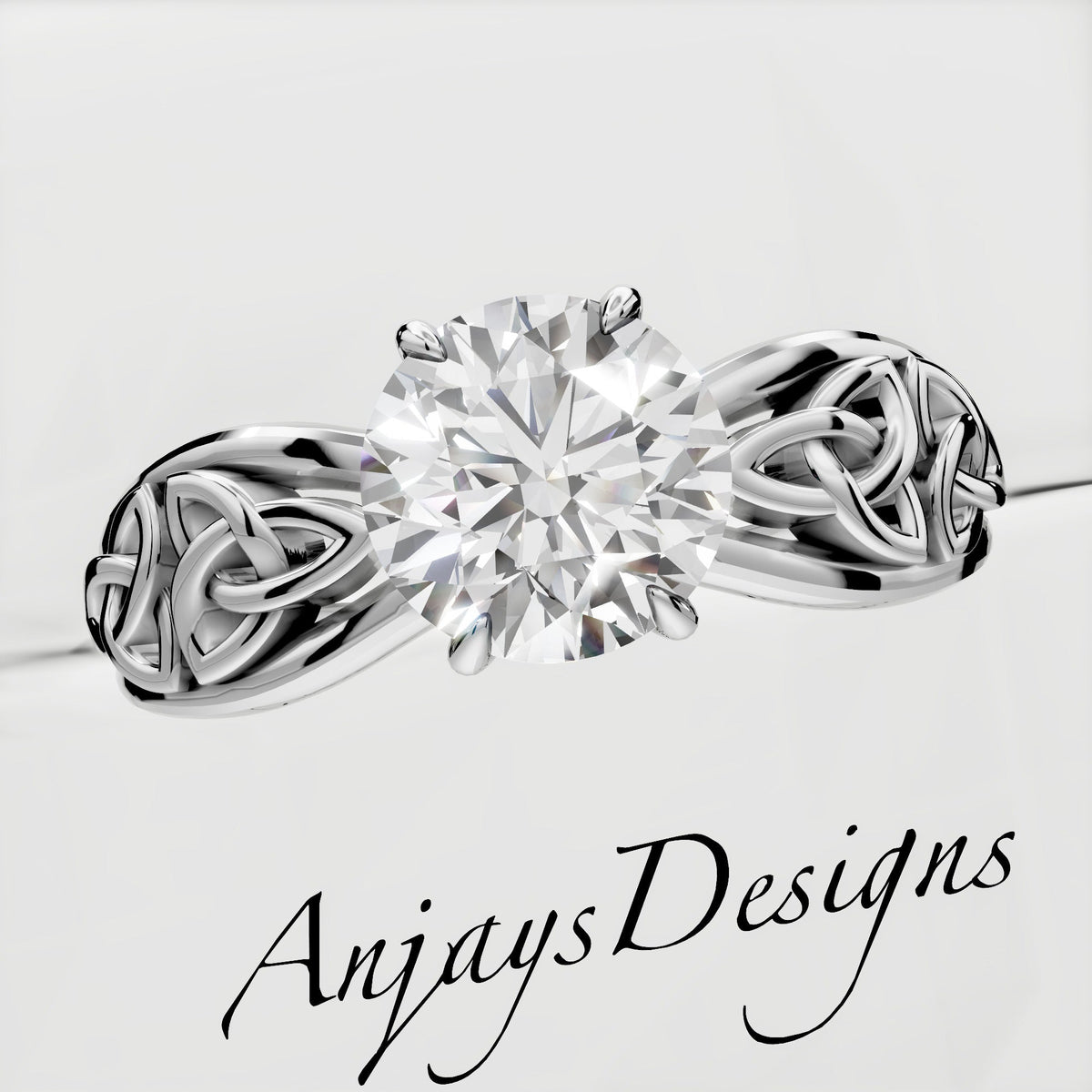 Celtic Engagement Ring 2 Carat Round Lab Grown Diamond Trinity Knot Wedding Ring Triquetra Diamond Ring