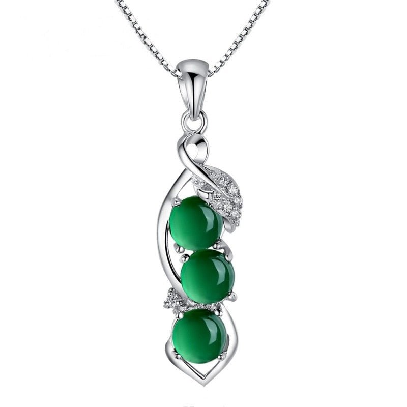 Tripe Stone Jade Luck and Wealth Sterling Silver Necklace