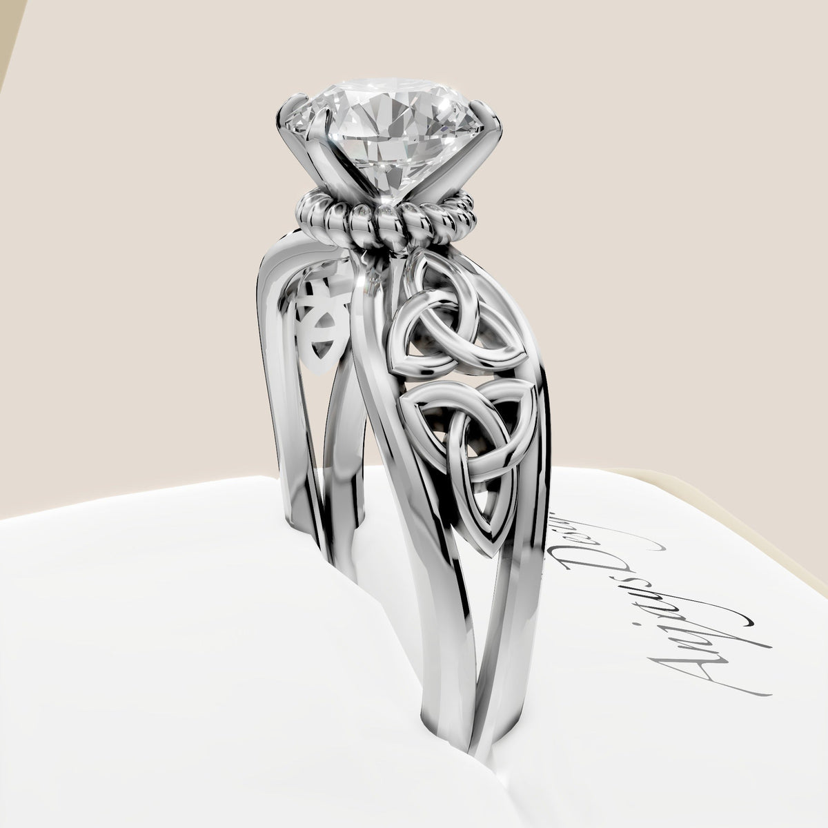 Celtic Engagement Ring 2 Carat Round Lab Grown Diamond Trinity Knot Wedding Ring Triquetra Diamond Ring