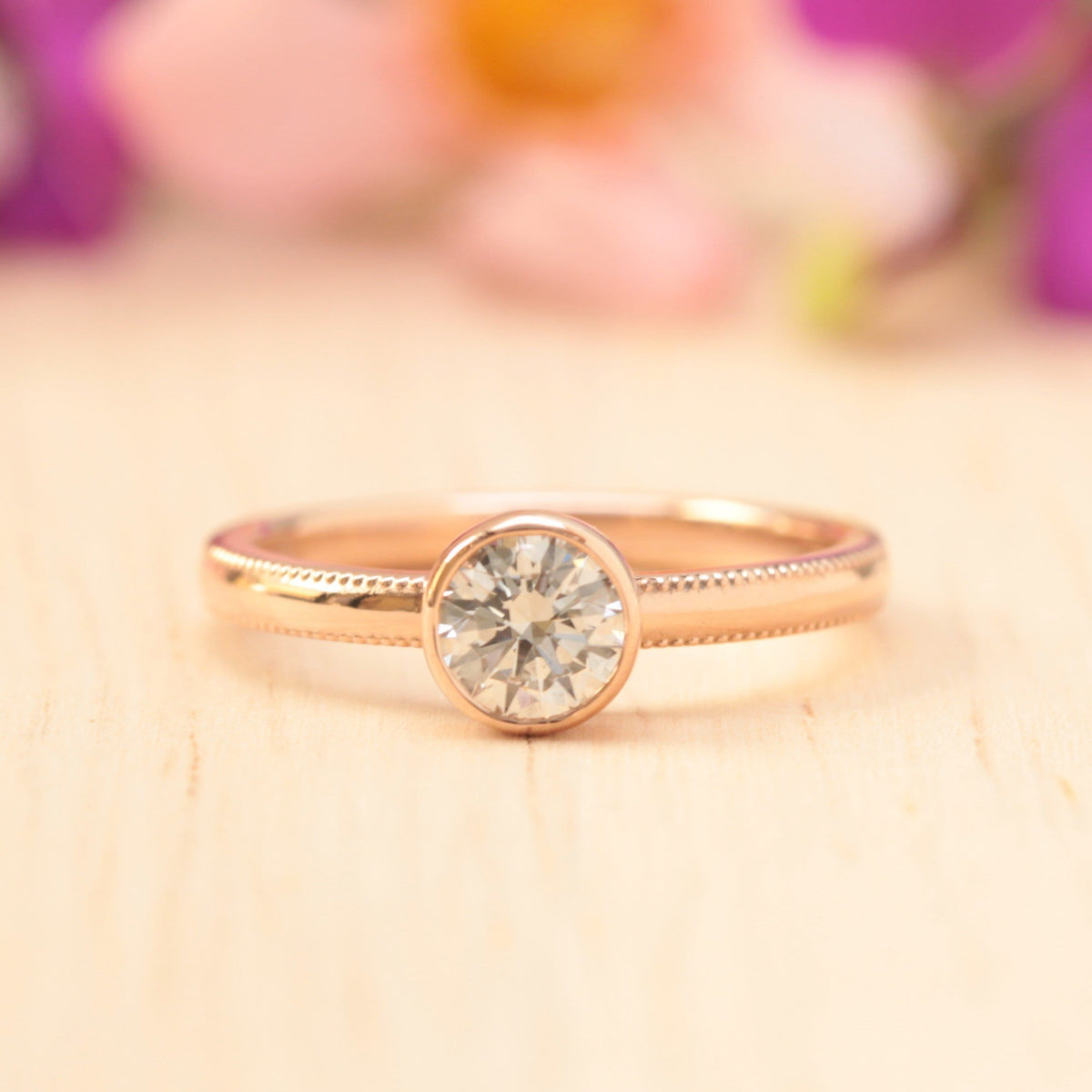Milgrain diamond engagement ring