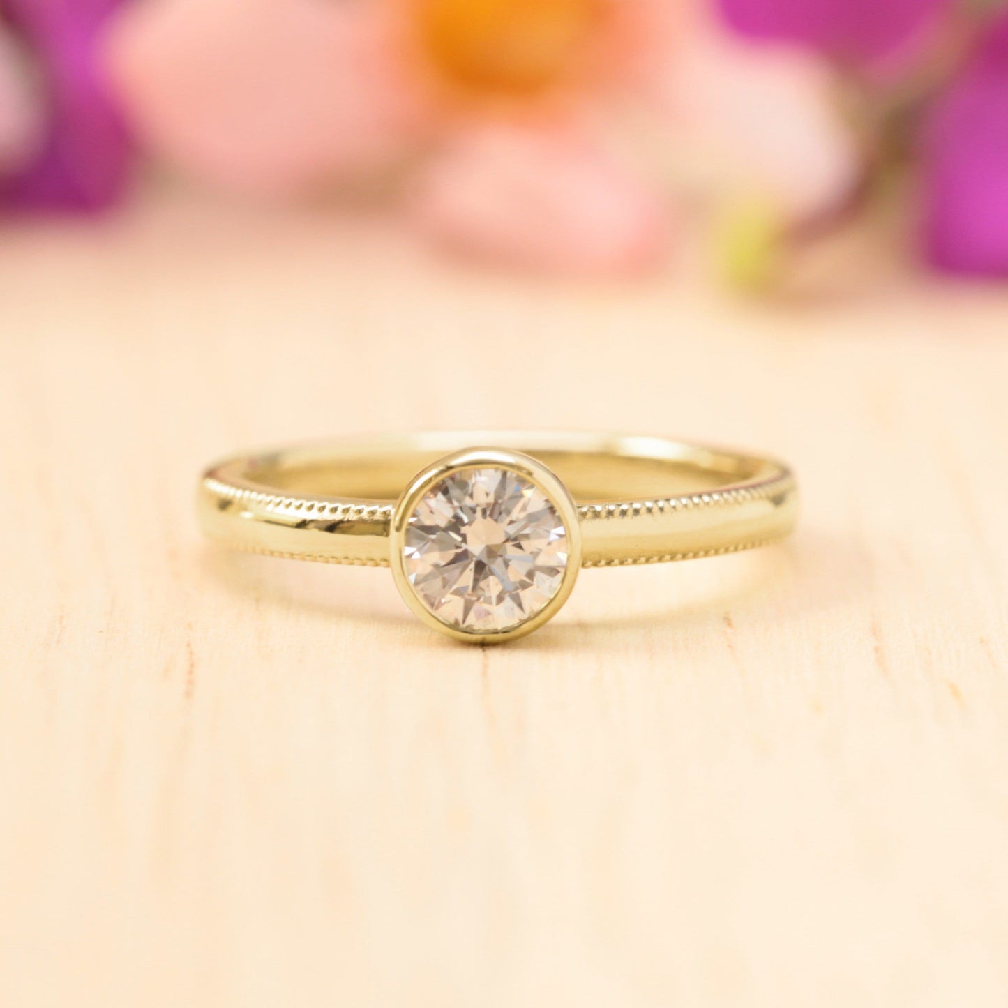 Milgrain diamond engagement ring