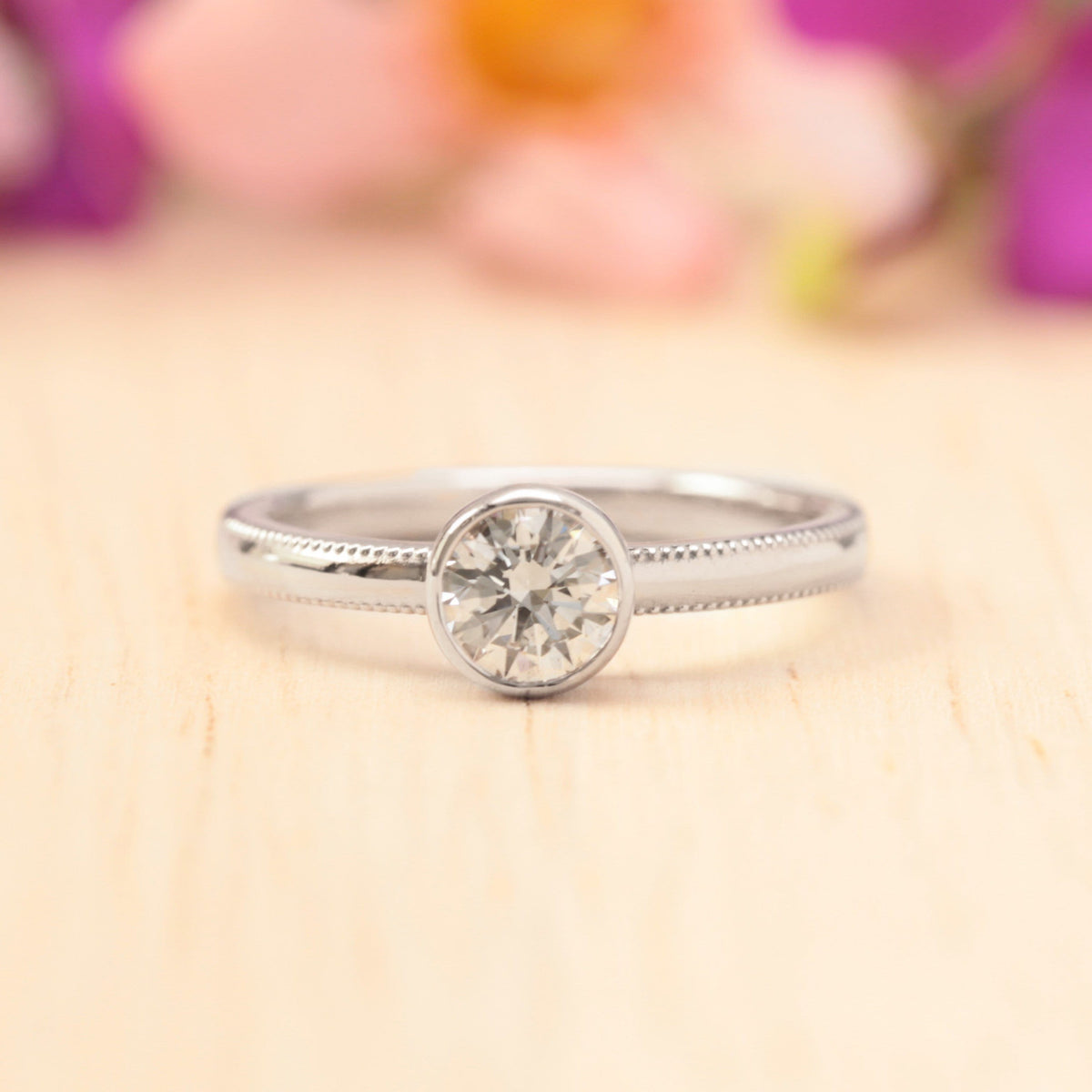 Milgrain diamond engagement ring