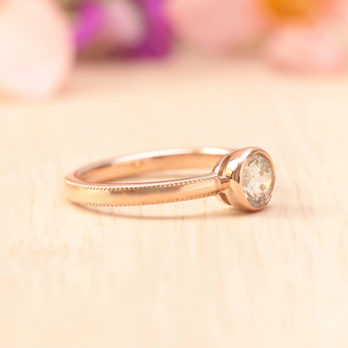 Milgrain diamond engagement ring