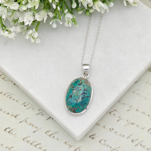 Turquoise Gemstone Pendant | December Gift | 25mm Oval | Sterling Silver
