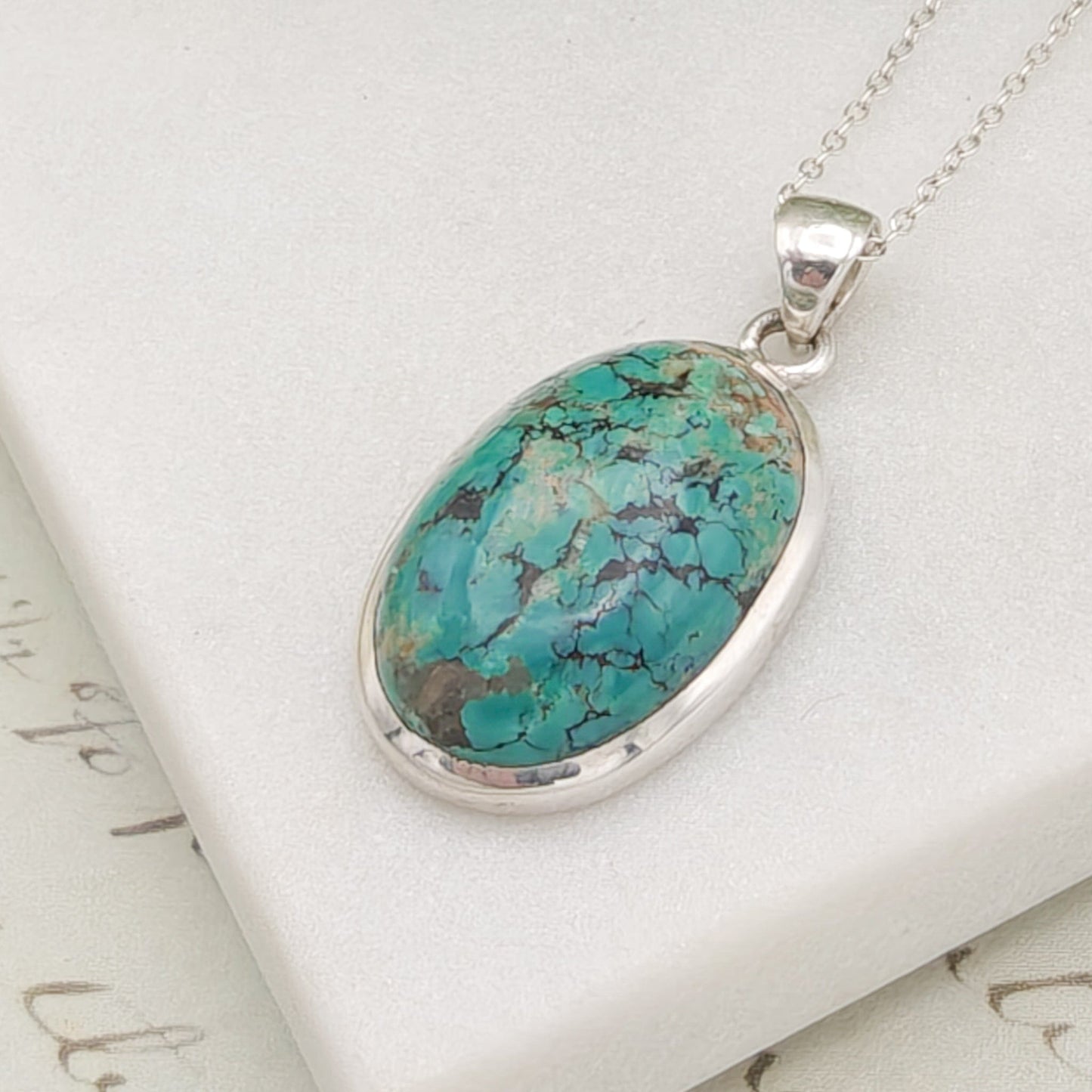 Turquoise Gemstone Pendant | December Gift | 25mm Oval | Sterling Silver