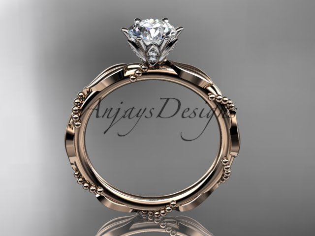 1 Carat Round Brilliant Lab Grown Diamond Nature Inspired Engagement Ring Twig Leaf CVD Diamond Ring