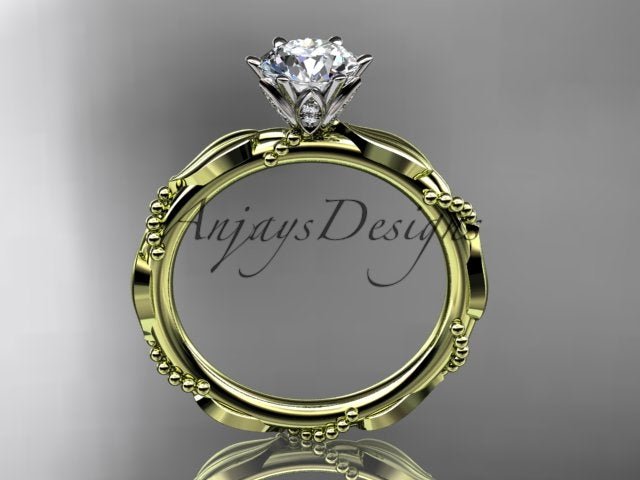 1 Carat Round Brilliant Lab Grown Diamond Nature Inspired Engagement Ring Twig Leaf CVD Diamond Ring