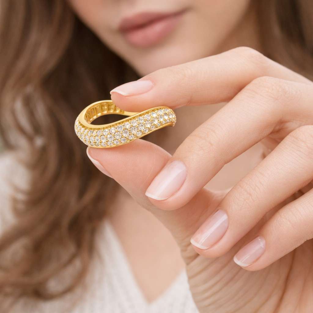 Curved Lab Grown Diamond Wedding Band in 14K Yellow Gold