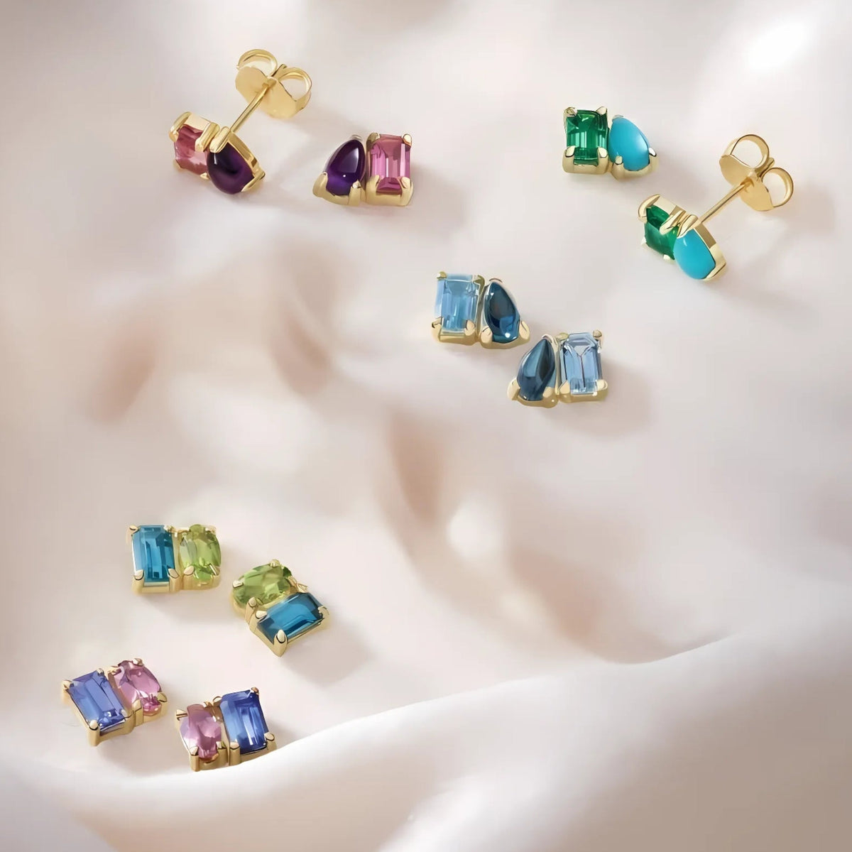 Sky Blue Topaz & Natural London Blue Topaz Two-Stone Stud Earrings