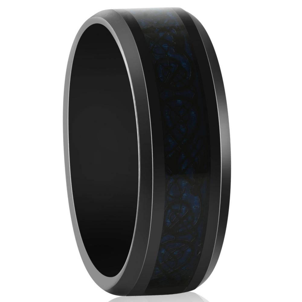 Men's Black Dragon Black Tungsten Ring 8mm Wedding Band Comfort Fit Ring