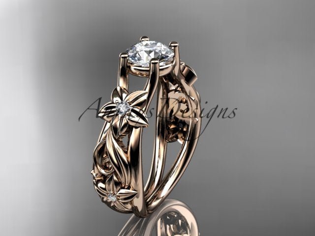 Unique Diamond Flower Engagement Ring Floral Wedding Ring Nature Inspired 1 Carat Lab Grown Diamond