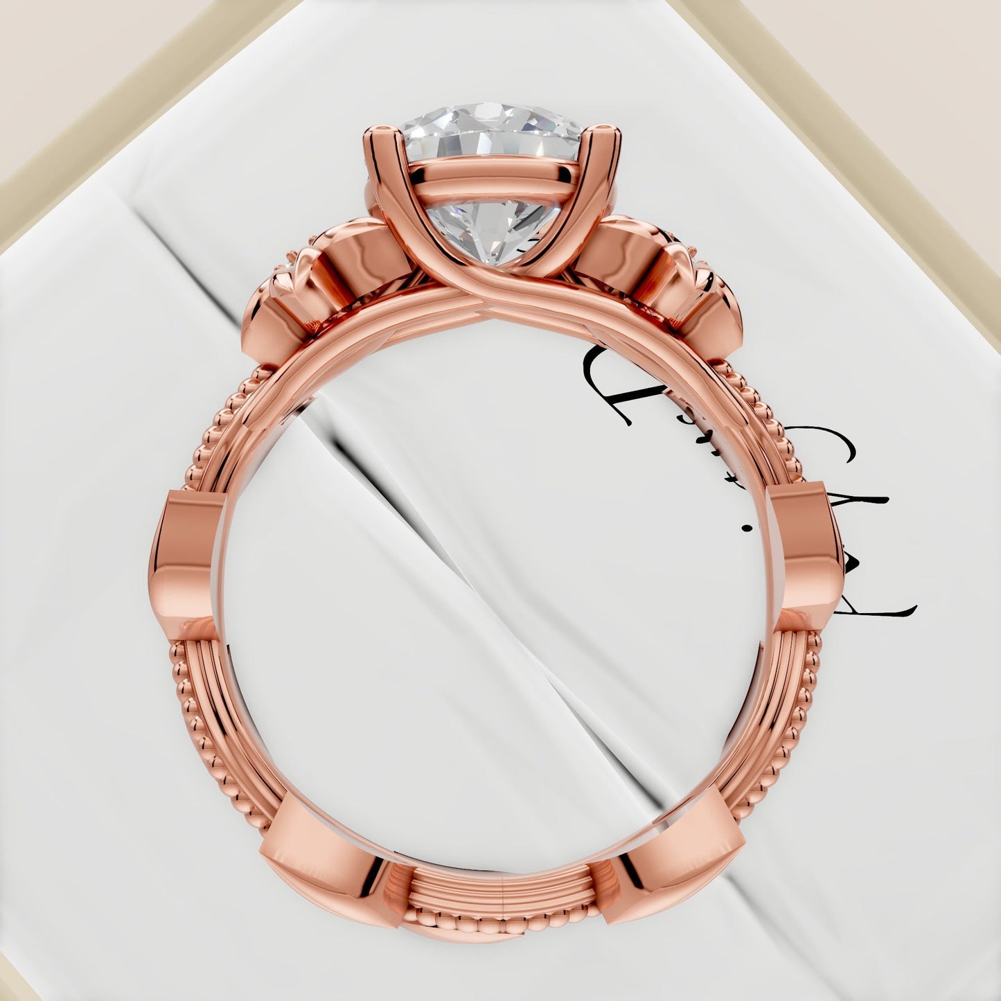 Nature Inspired Diamond Engagement Ring 2 Carat Round Diamond Flower Ring
