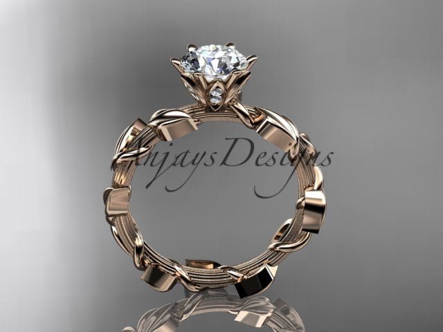 1 Carat Round Lab Grown Diamond Leaf and Vine Engagement Ring Unique Nature Inspired Diamond Ring