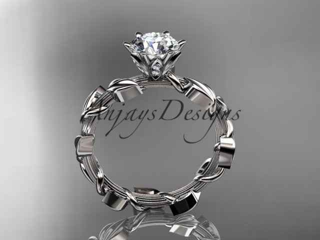 1 Carat Round Lab Grown Diamond Leaf and Vine Engagement Ring Unique Nature Inspired Diamond Ring