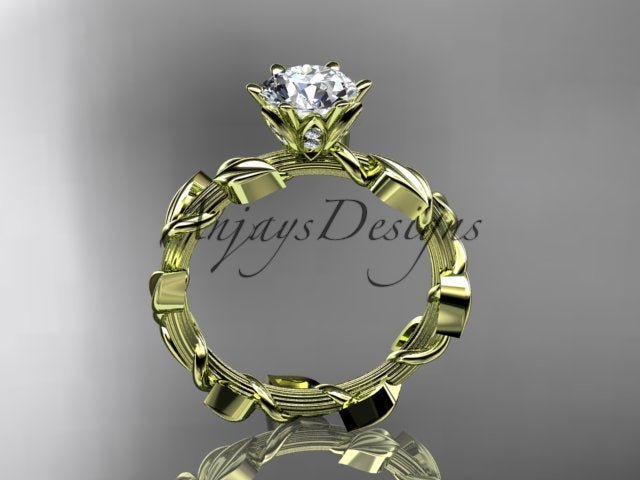 1 Carat Round Lab Grown Diamond Leaf and Vine Engagement Ring Unique Nature Inspired Diamond Ring