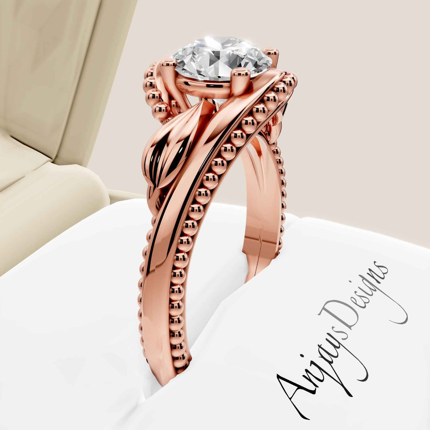 Unique Nature Inspired Engagement Ring 1 CT Lab Grown Diamond Floral Ring