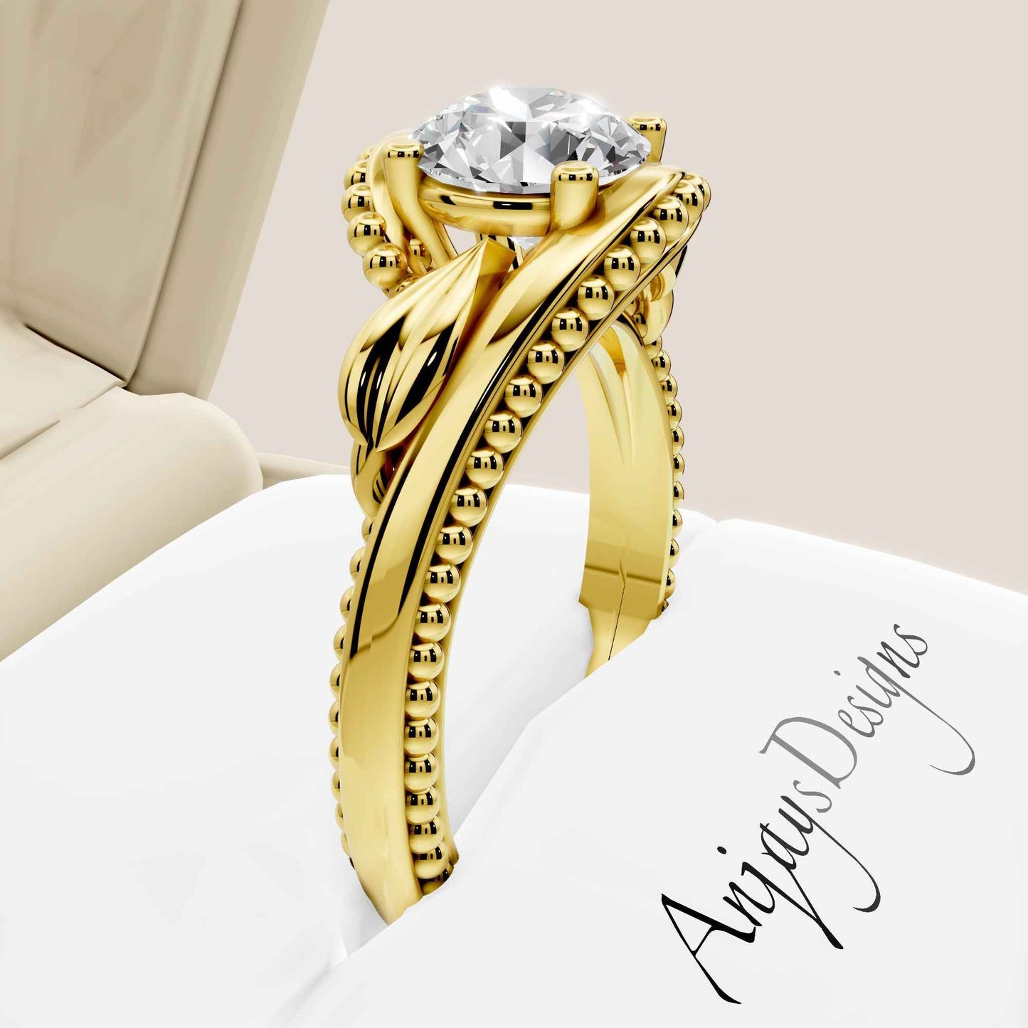 Unique Nature Inspired Engagement Ring 1 CT Lab Grown Diamond Floral Ring