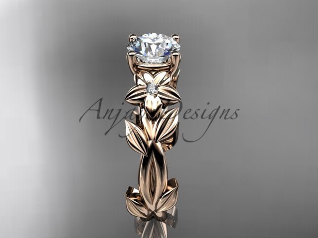 Round Diamond Nature Inspired Engagement Ring Lab Grown Diamond Unique Wedding Rings