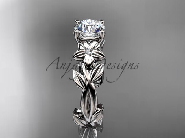 Round Diamond Nature Inspired Engagement Ring Lab Grown Diamond Unique Wedding Rings