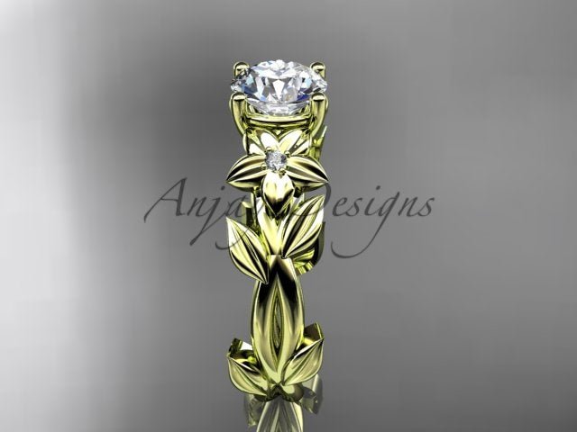 Round Diamond Nature Inspired Engagement Ring Lab Grown Diamond Unique Wedding Rings