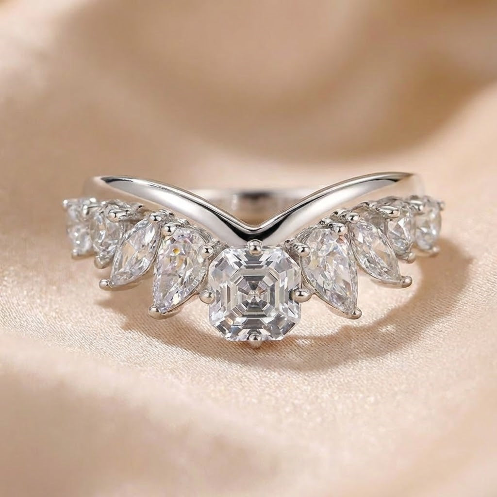 Fashionable 925 Sterling Silver Asscher Cut Wedding Ring