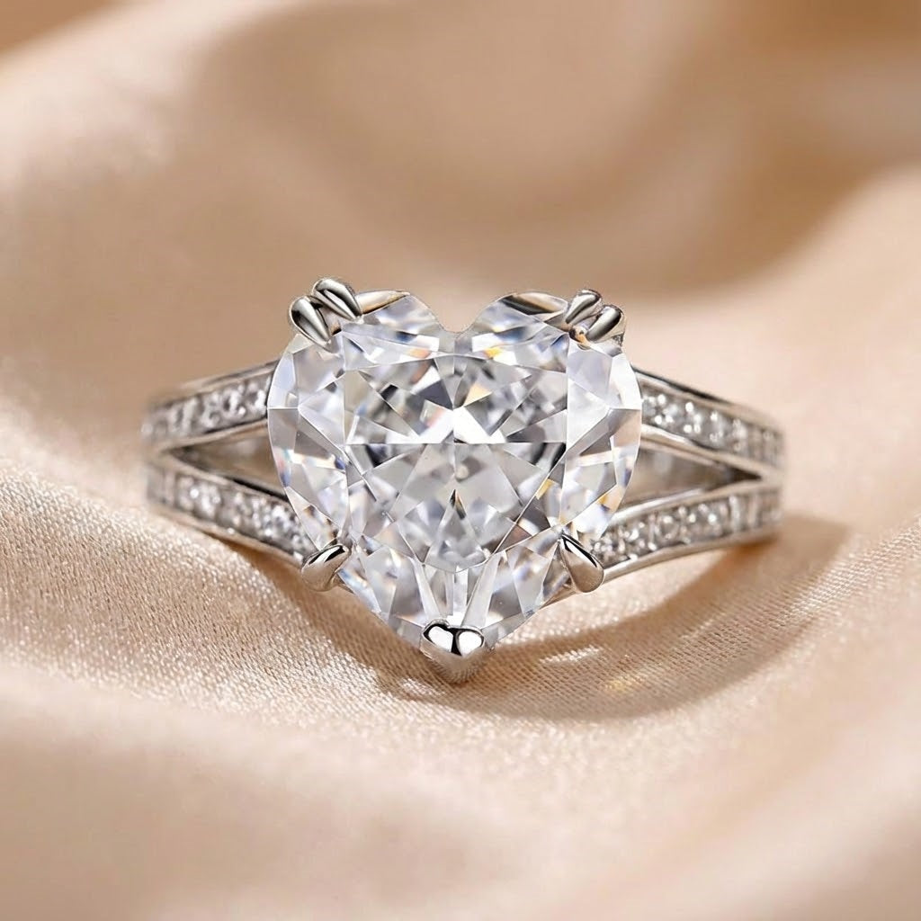 Luxurious 5.0ct Heart Cut Engagement Ring In Sterling Silver