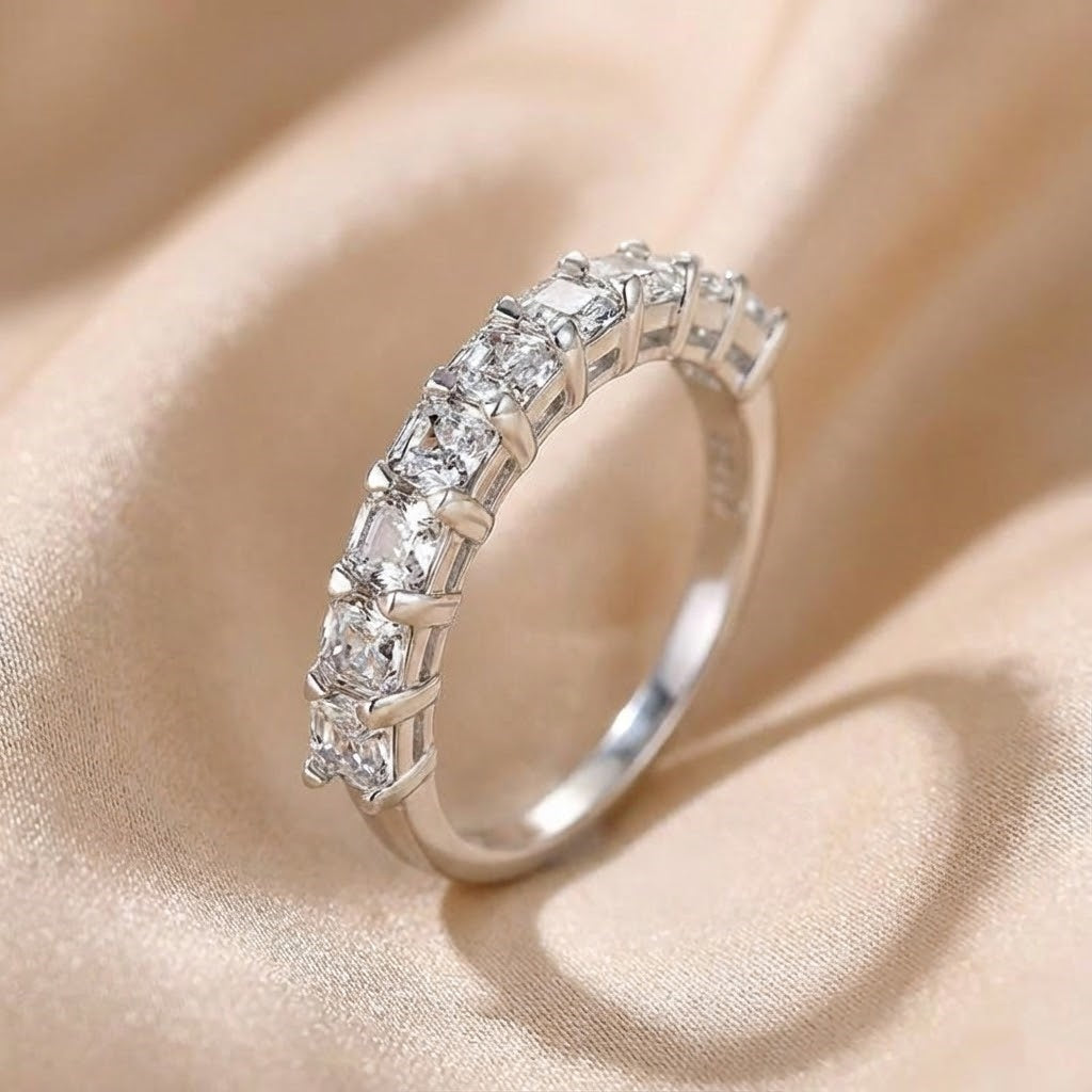 Yellow Gold and White Gold Plated Asscher Cut Sterling Silver Wedding Ring