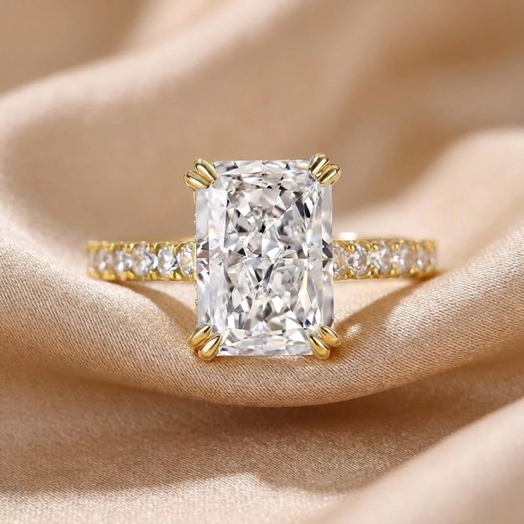 Enchanting Radiant Cut 3.5ct Hidden Halo Engagement Ring In Sterling Silver