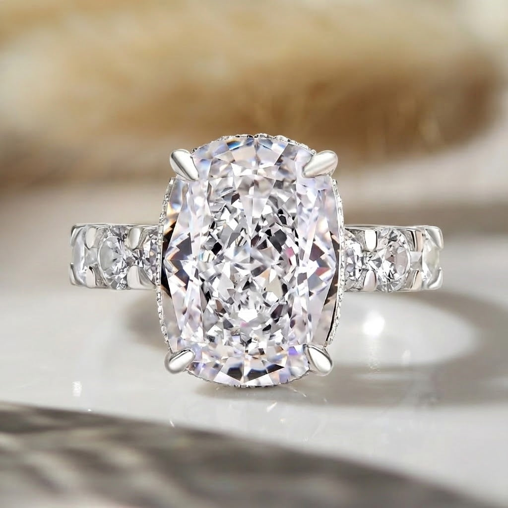 Lavish Cushion Cut 8.0ct Pave Engagement Ring In Sterling Silver
