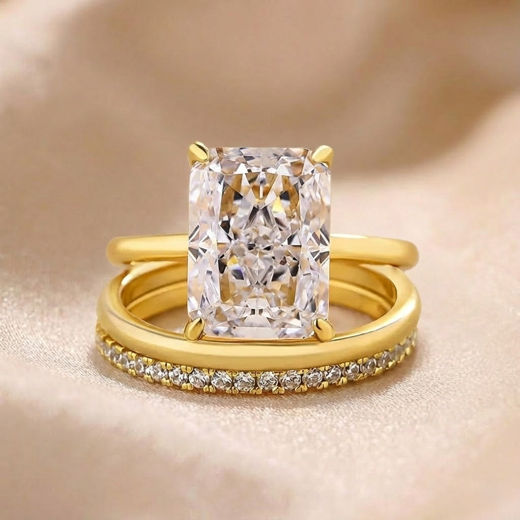 Sublime Radiant Cut 5.0 ct 3PC Ring 925 Sterling Silver Wedding Ring Set