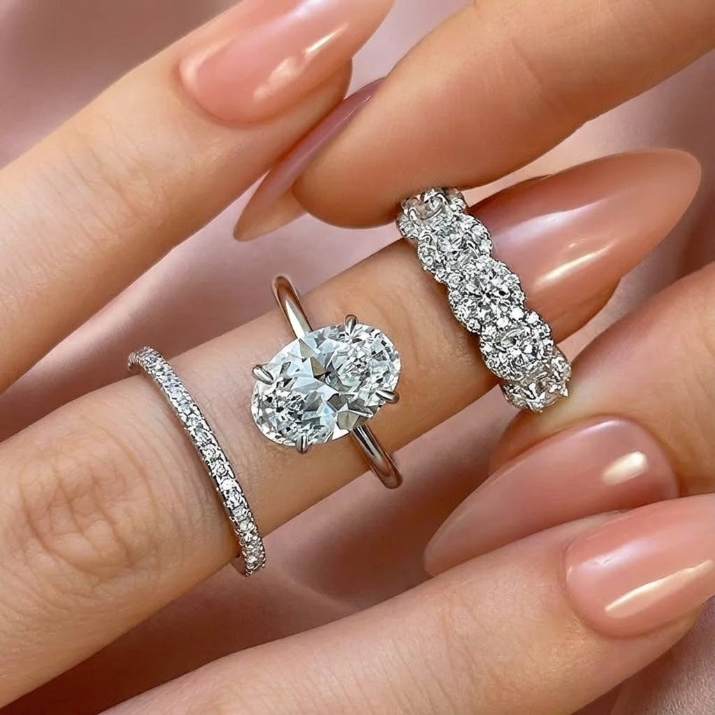Majestic Oval Cut 4.0ct 3PC Ring 925 Sterling Silver Wedding Ring Set