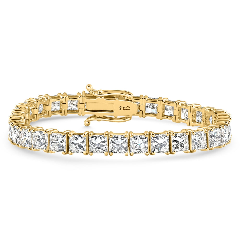 25Ct Princess Diamond Tennis Bracelet 14k Yellow Gold 7" Lab Grown