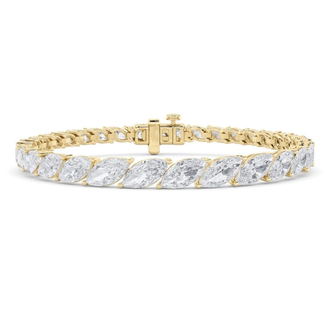 13Ct Marquise Diamond Tennis Bracelet 14k Gold Lab Grown 7"