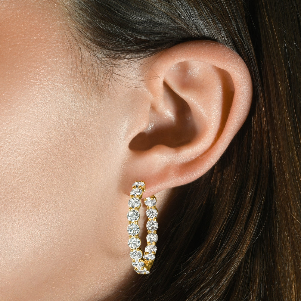 7Ct TW Round Diamond Inside Outside Hoops Vault Lock 14k Yellow Gold Lab Grown