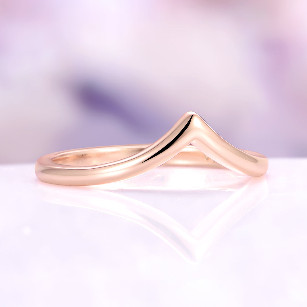 Chevron Nesting Wedding Band in Solid 14K Rose Gold