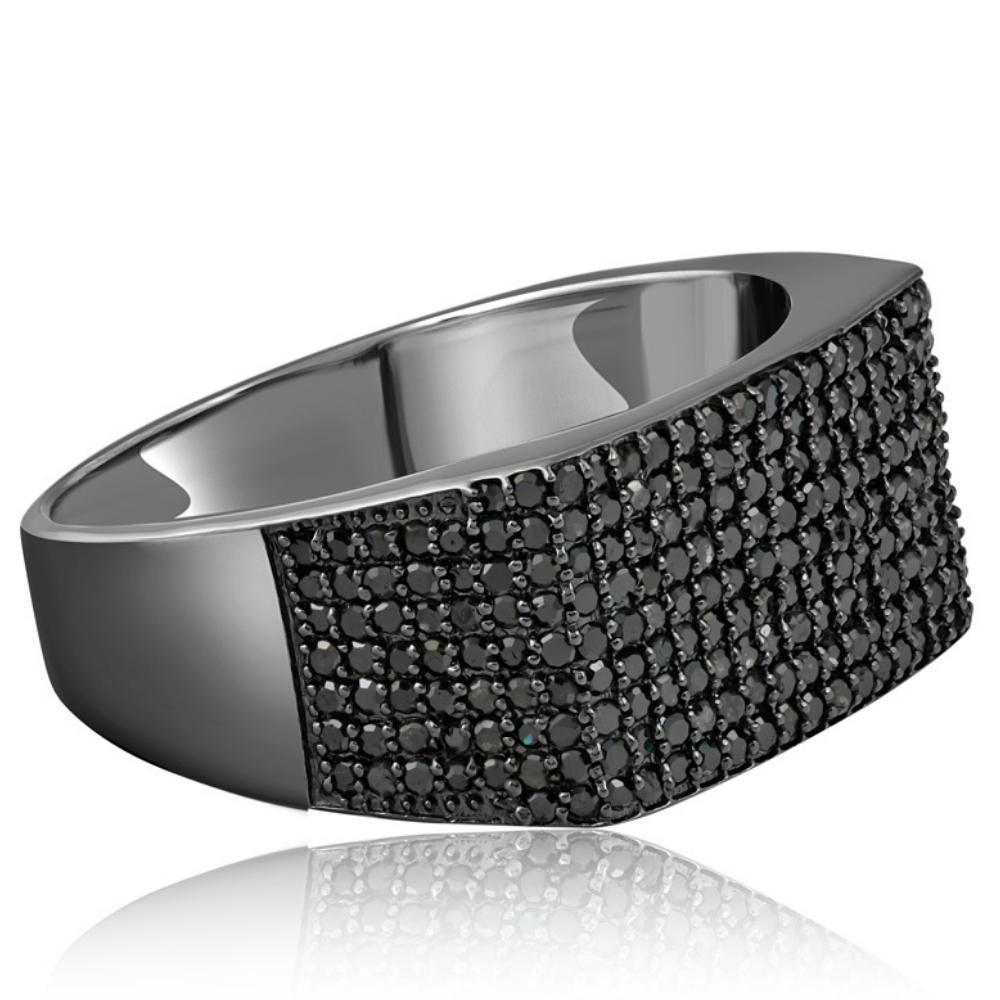 1Ct Black Diamond Men's Black Gold Pave Wedding Ring