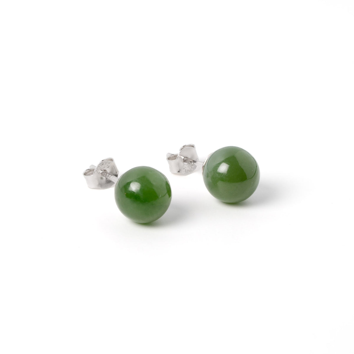 Verdant Jade – Green Jade Bead Stud Earrings in Sterling Silver