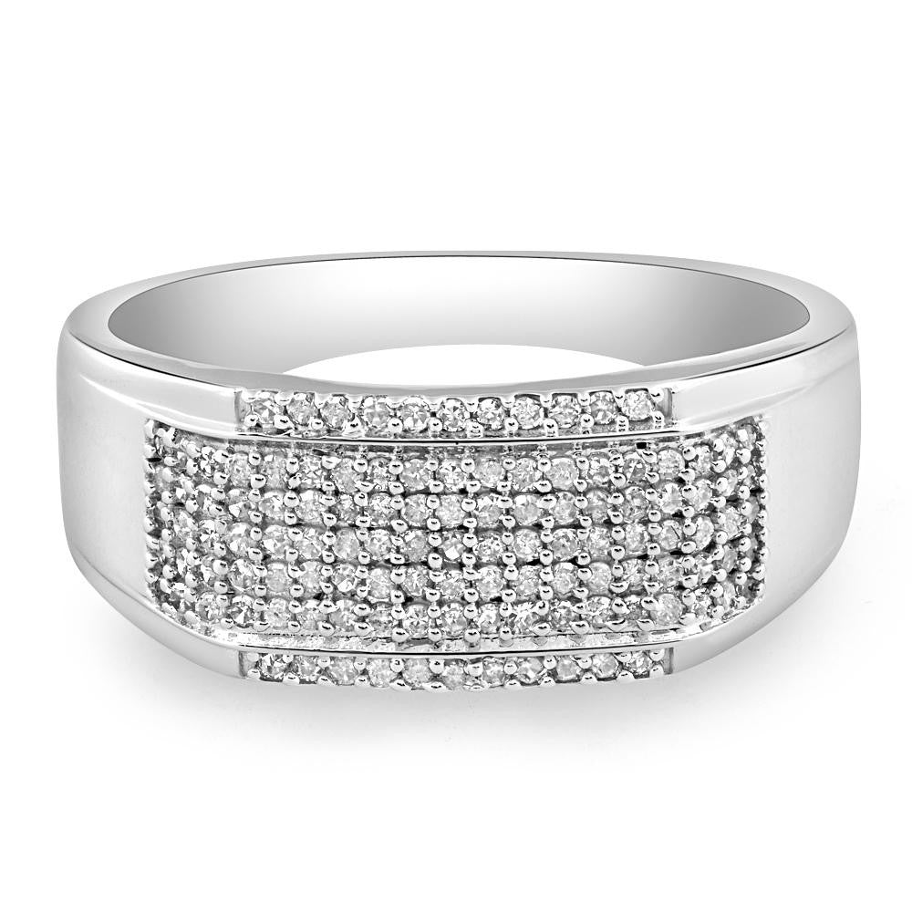 1/2Ct Men's Pave Diamond Ring in White Gold