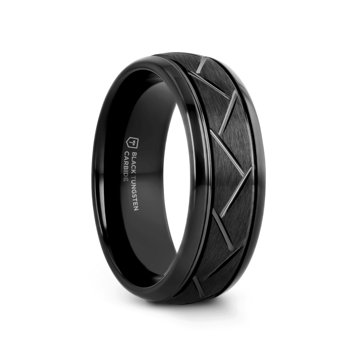VIGIL | Black Tungsten Brushed Cross Wedding Band, Domed, 8mm