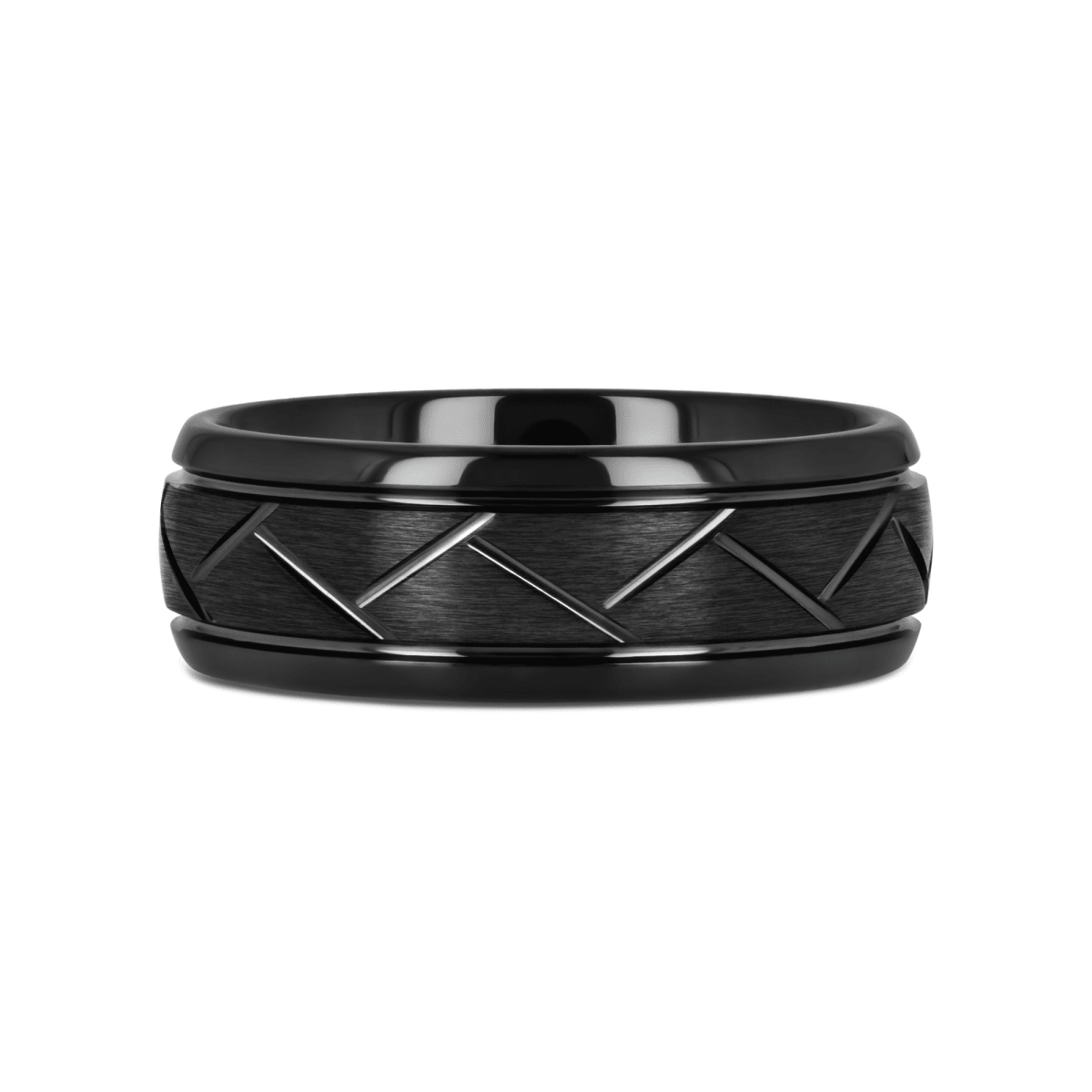 VIGIL | Black Tungsten Brushed Cross Wedding Band, Domed, 8mm