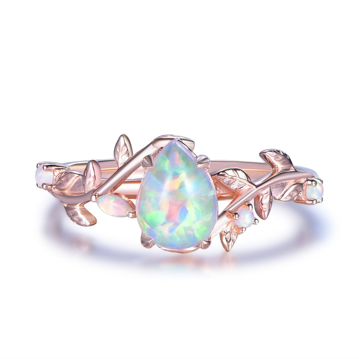 Vintage Pear Opal Engagement Vine Ring 14K Gold
