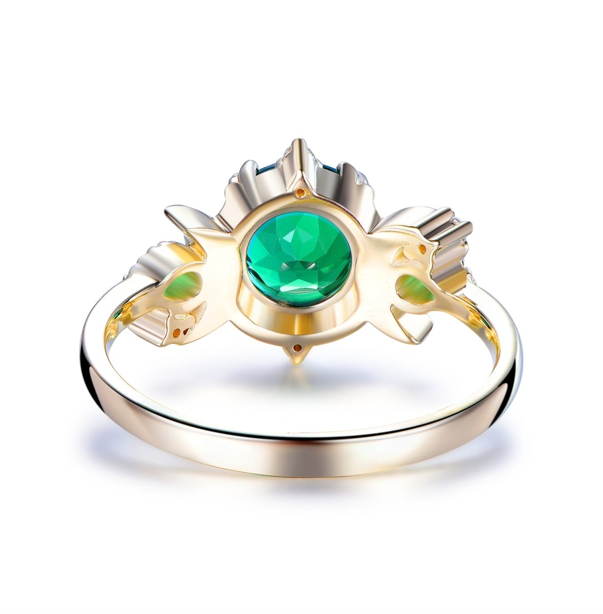 Vintage Round Emerald Crescent Ring 14K Gold