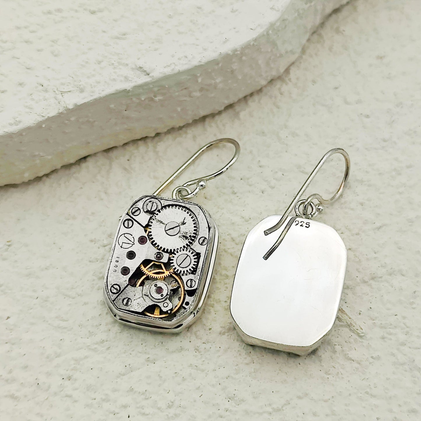 Vintage Watch Movement Earrings | Timepiece Gift | Sterling Silver