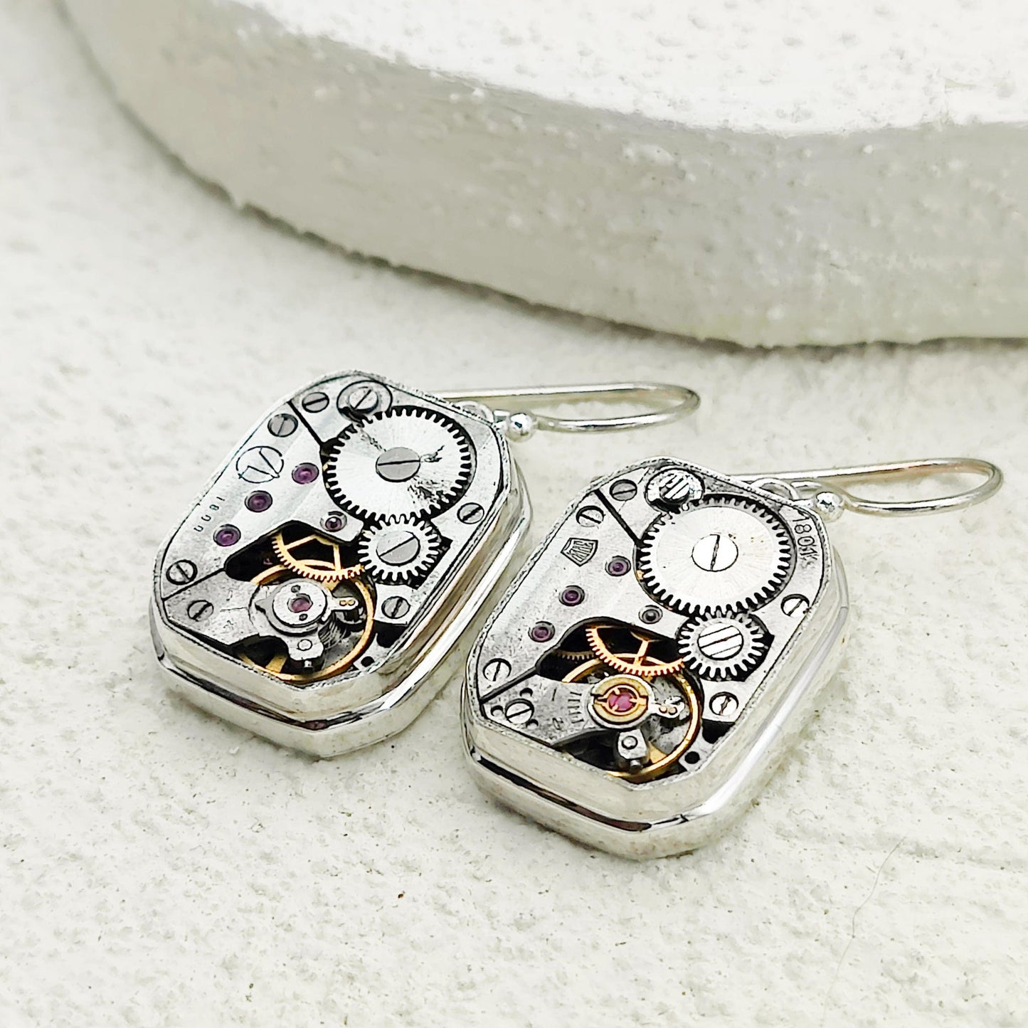Vintage Watch Movement Earrings | Timepiece Gift | Sterling Silver
